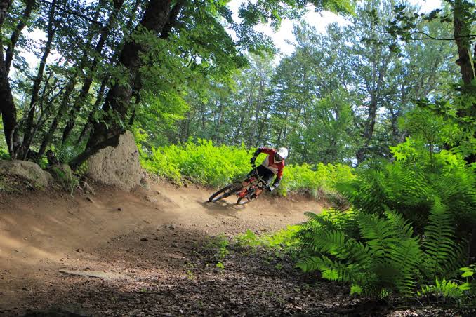 VTT de descente sur les pistes du Mont-Dore en été